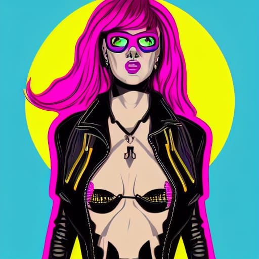 Neon Succubus Librarian Portrait in Pop Art Style