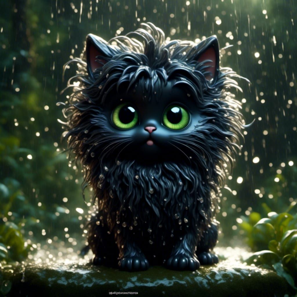 Adorable Crying Fairy Kitten in the Rain