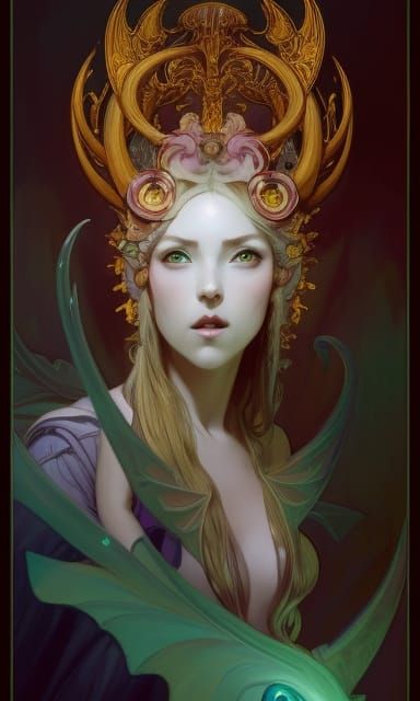 Iridescent Horned Demon, Hyperdetailed Concept Art