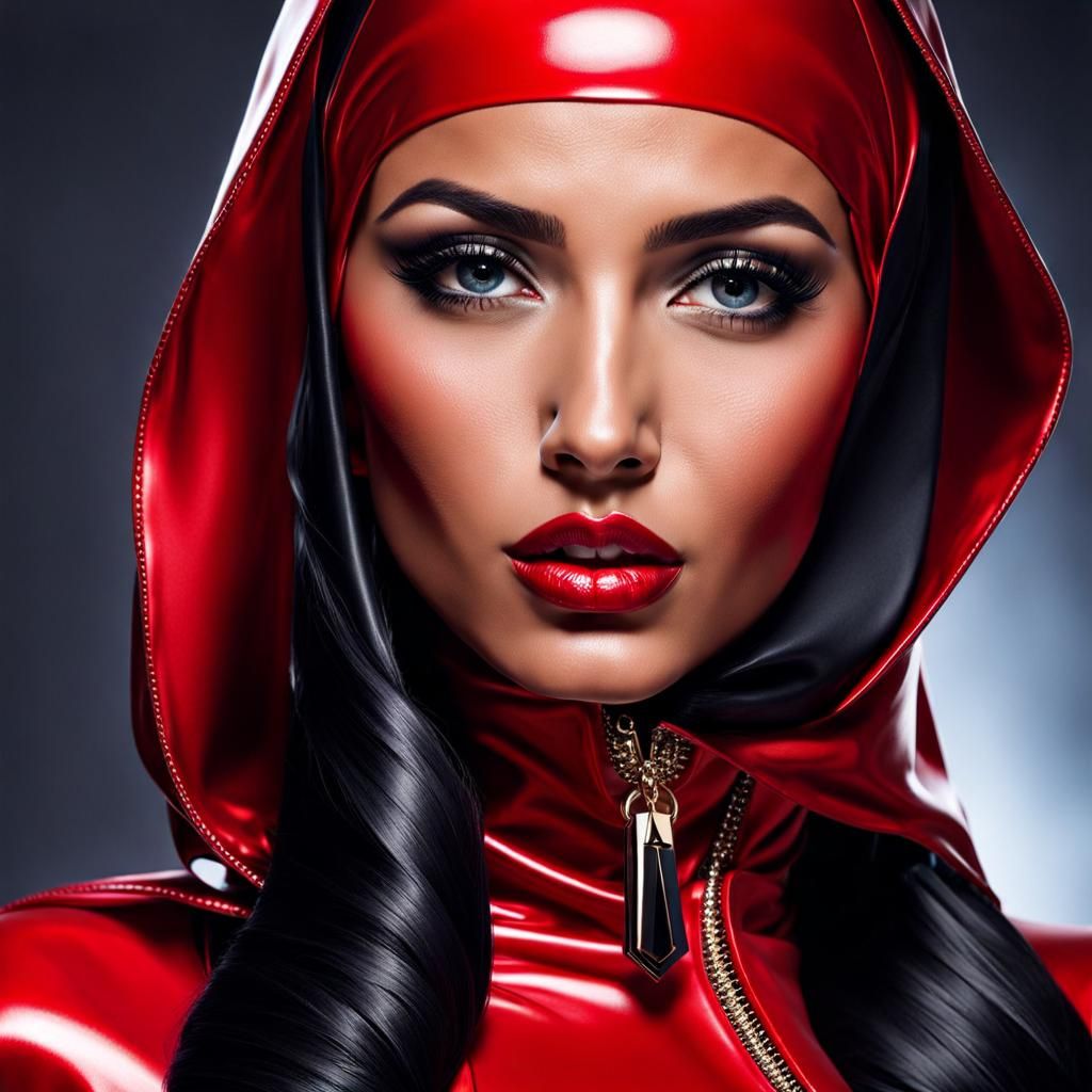 Beautiful Muslim Woman Portrait in Red Latex