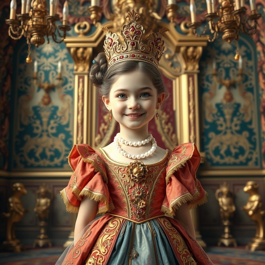 Regal Young Girl in Lavish Renaissance-Inspired Gown