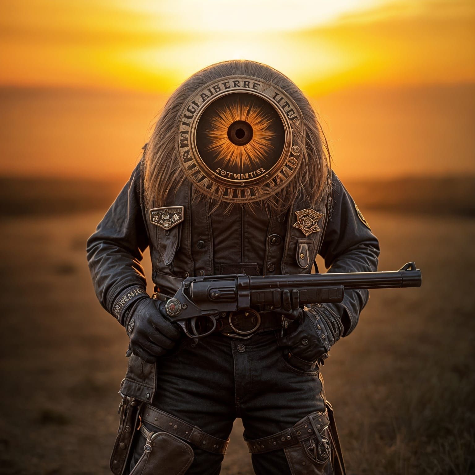 Eyeball Sheriff in Western Sunset, Hyperrealistic Portrait