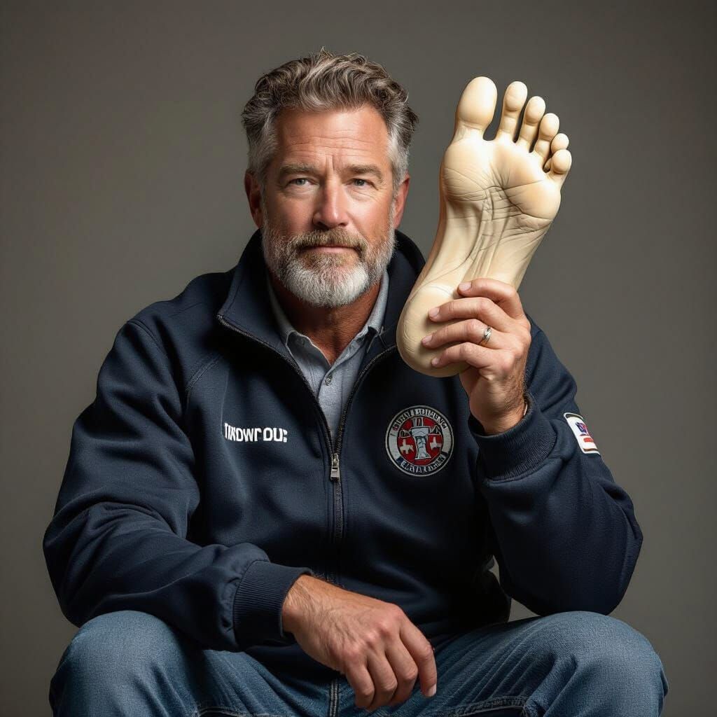 Football Coach Ponders Anatomical Foot Model