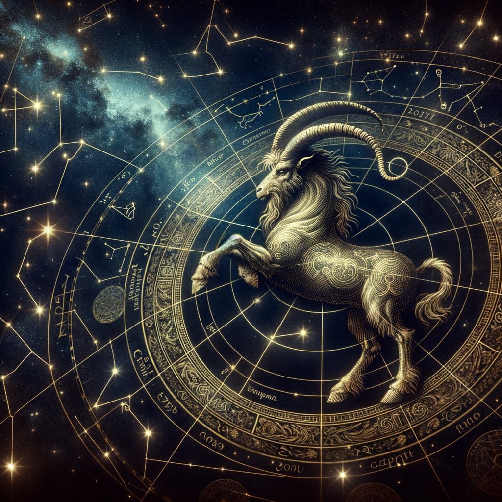 Ancient Goat-Fish Zodiac Symbol Illuminated in Celestial Map