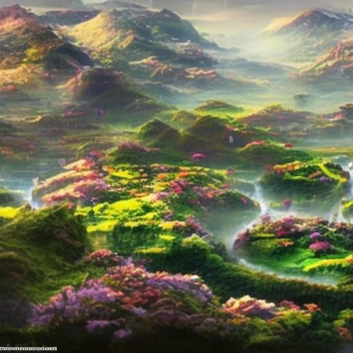 Epic Rose Garden in Digital Matte Painting Style
