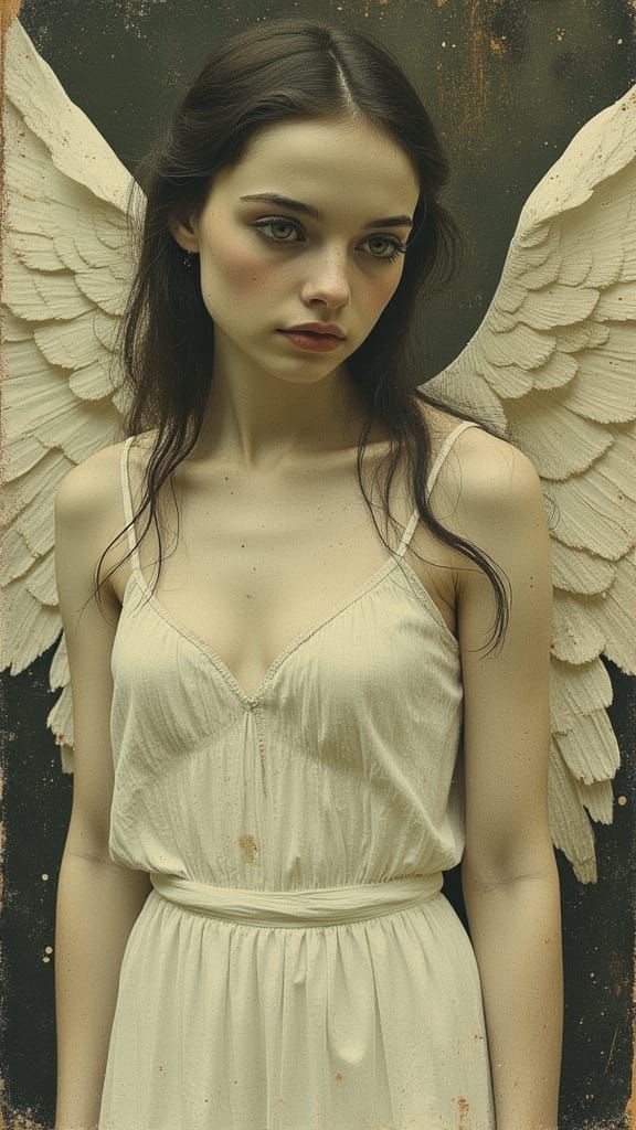 Angel with Luminous Eyes and Feathery Wings in Ethereal Beau...
