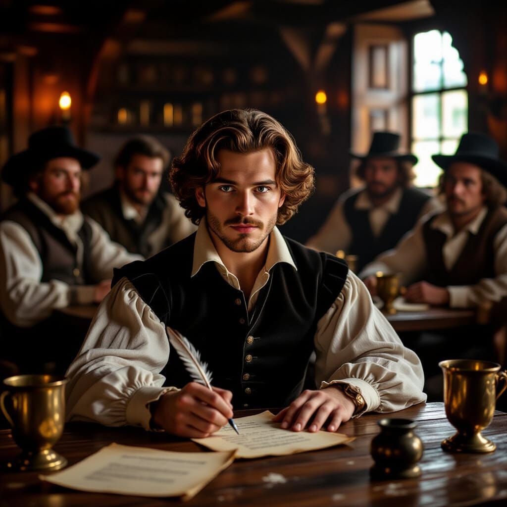 Shakespeare in Tavern: Cinematic Portrait with Golden Light