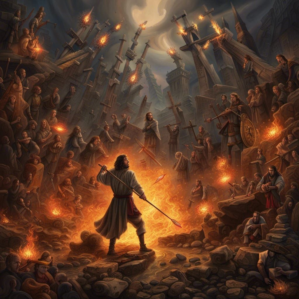 Jesus Protects Man From Arrows in Fantasy Art