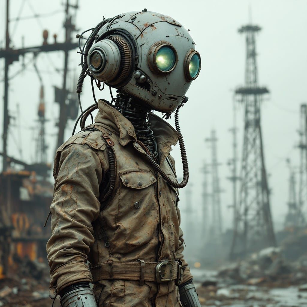 Weathered Android in a Forgotten Scrapyard