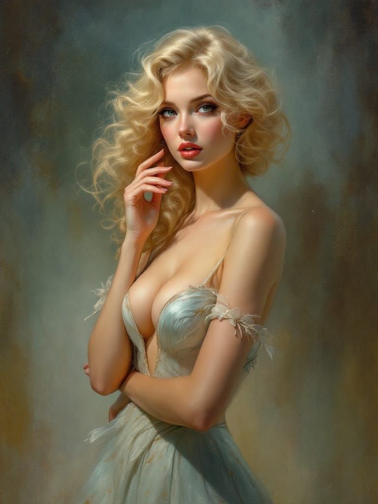 1950s Pin Up Woman in Atmospheric Tonalism Style