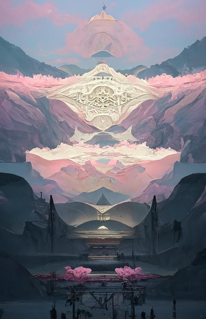 Ethereal Pastel Mountainscape with Intricate Lines