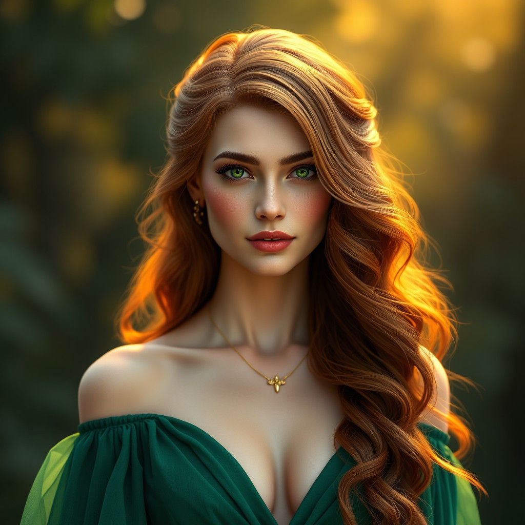Ethereal Portrait of Woman in Emerald Gown