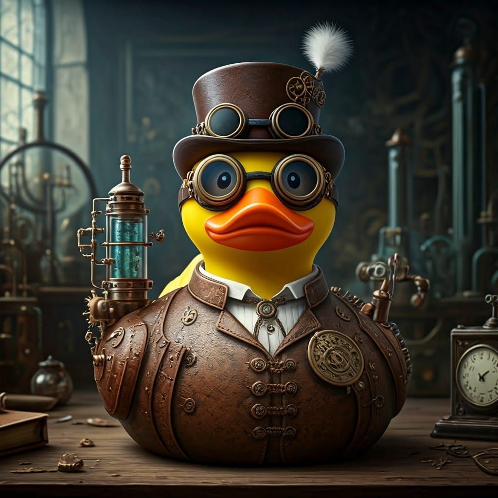 Steampunk Duck Inventor in Goggles and Top Hat