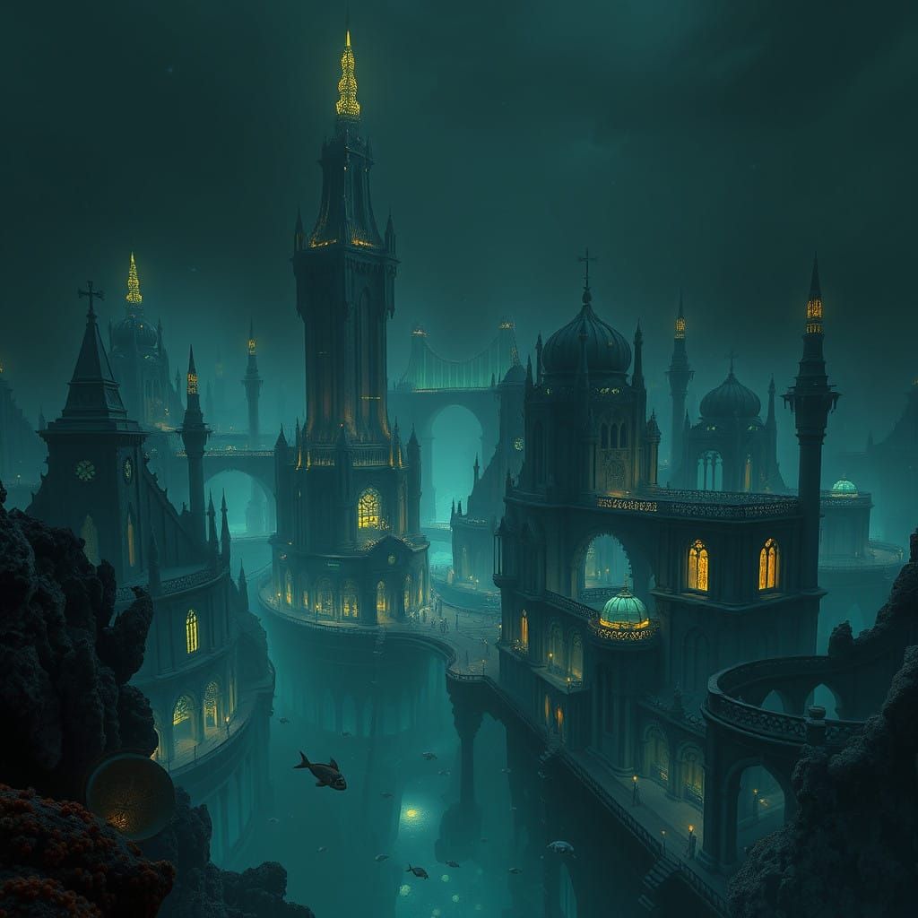 Underwater Metropolis in a Dystopian Fantasy World