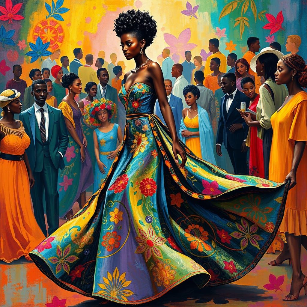 African Woman in Vibrant Evening Gown