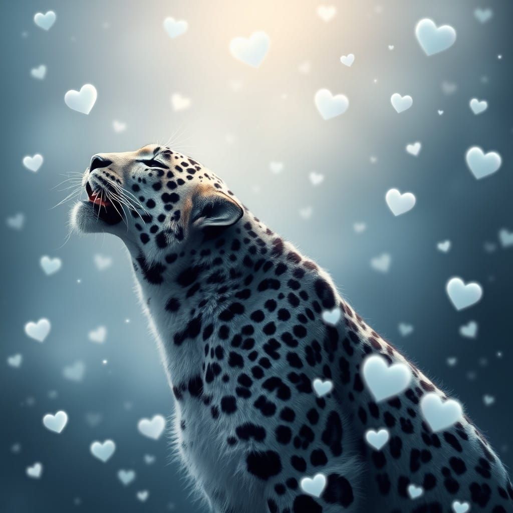 Majestic Snow Leopard Catches Falling Hearts in Serene Winte...