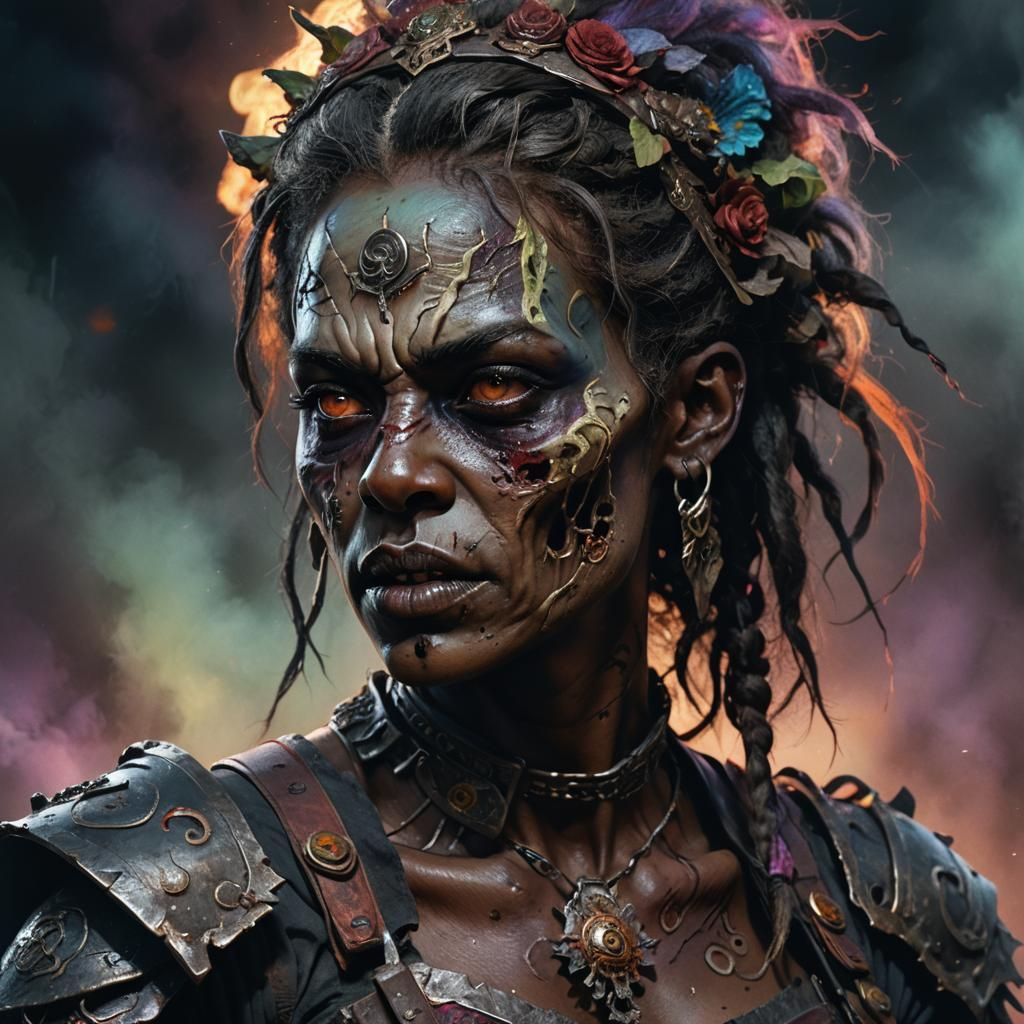 Zombie Warrior Woman in Dark Fantasy Art