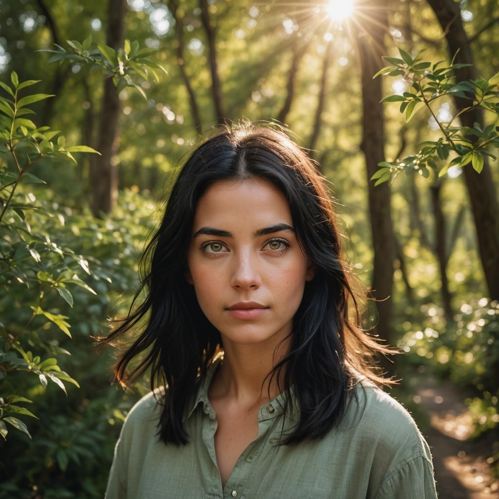 Girl with Black Hair in Natural Light Portrait