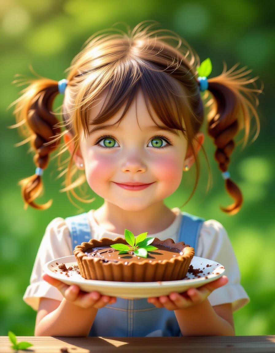 Smiling Girl with Mud Pie: Whimsical Illustration