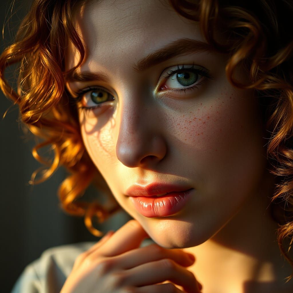Intimate Portrait of a Young Woman with Golden Freckles and ...