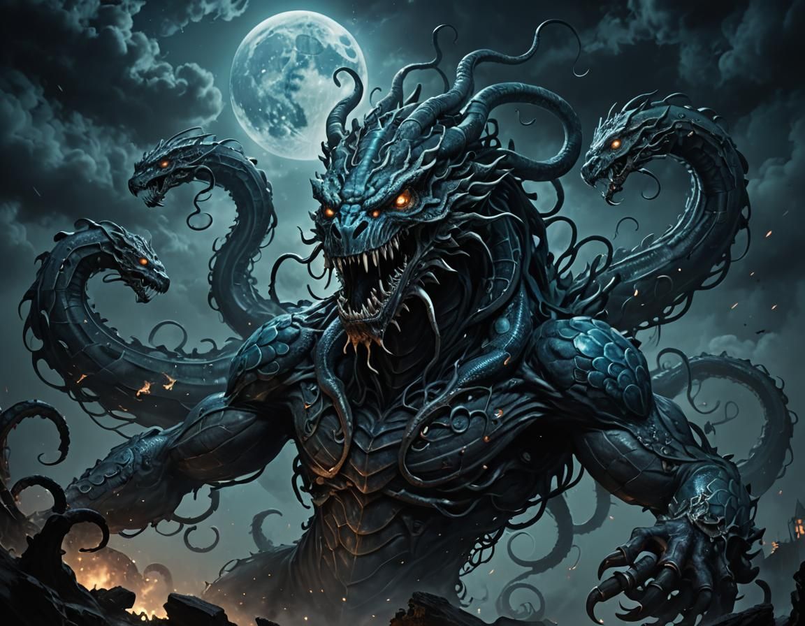 Cosmic Undead Hydra in Dark Fantasy Style
