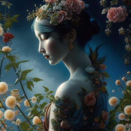 Flower Punk Dancer with Brilliant Eyes, Detailed Painting