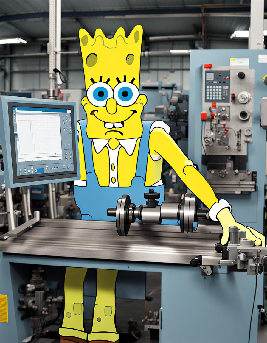 SpongeBob Operates CNC Lathe: CCTV Still