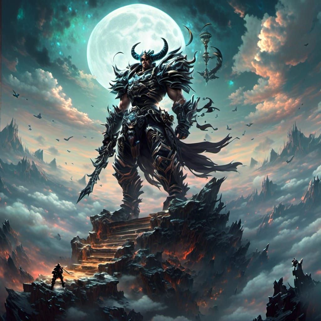 Samurai on Mountain Peak in Fantasy Art Style