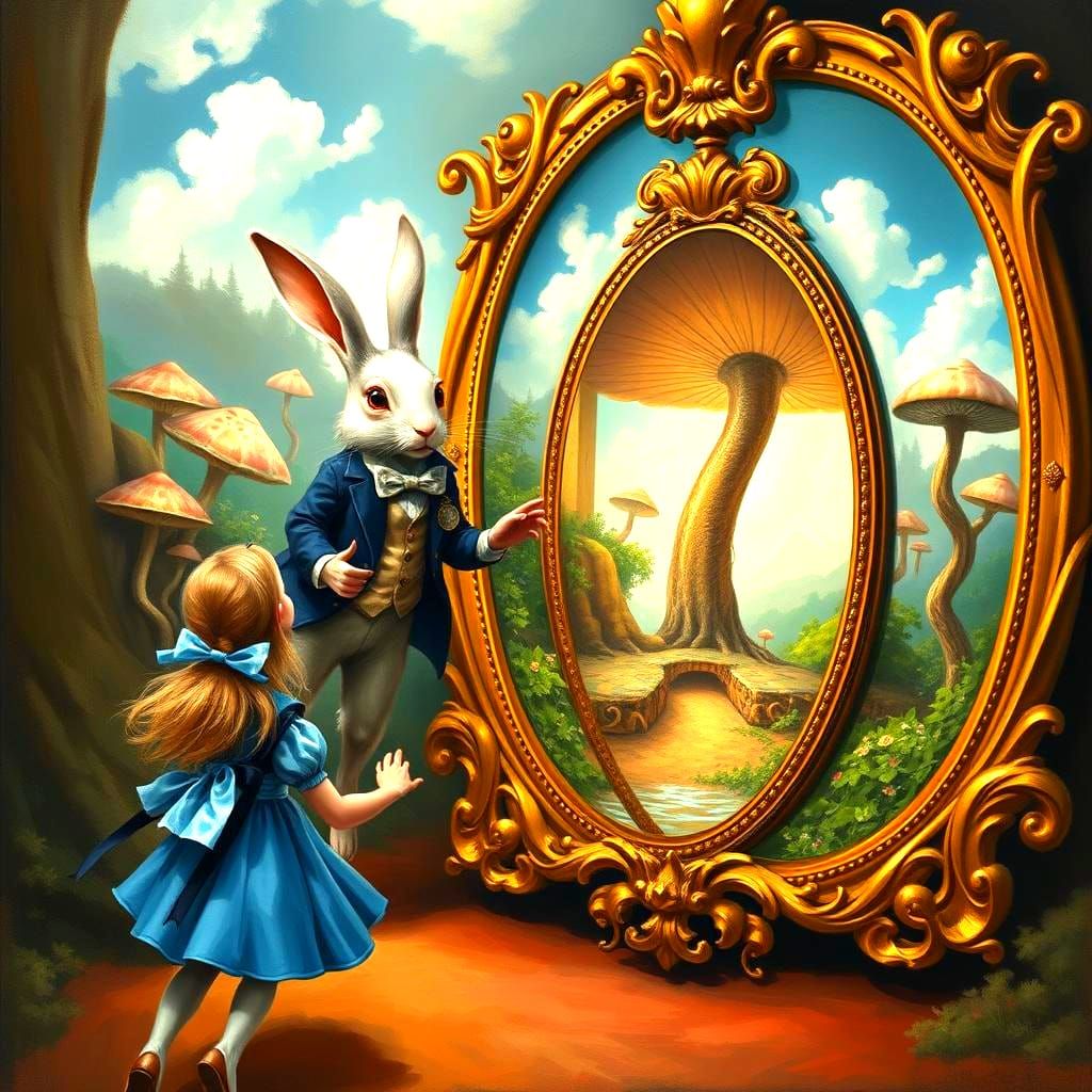 Alice in Wonderland: White Rabbit Enters Looking Glass