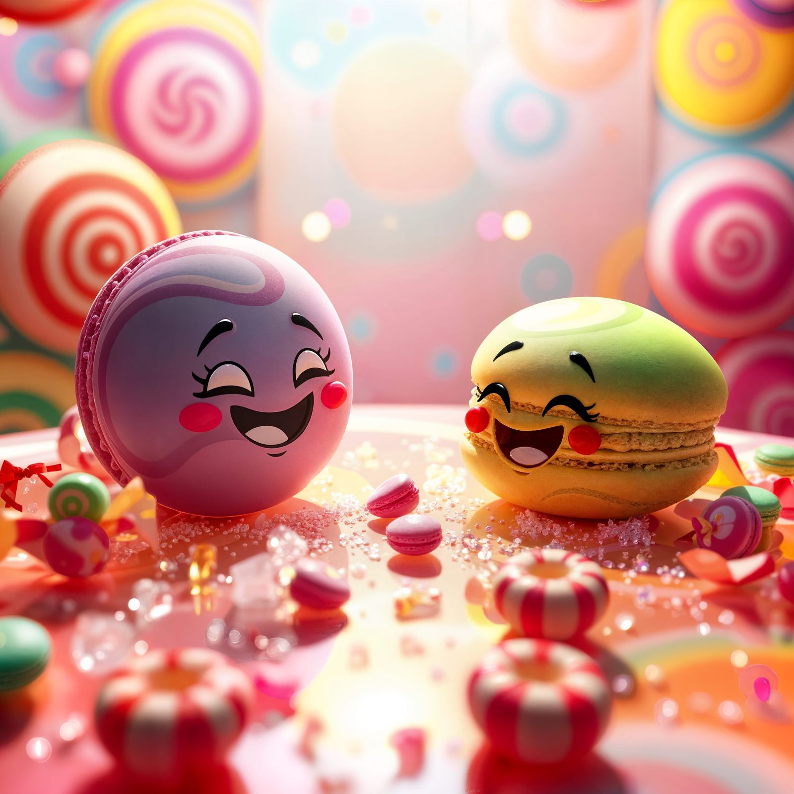 Whimsical Macaron Gathering in a Fantastical Candyland