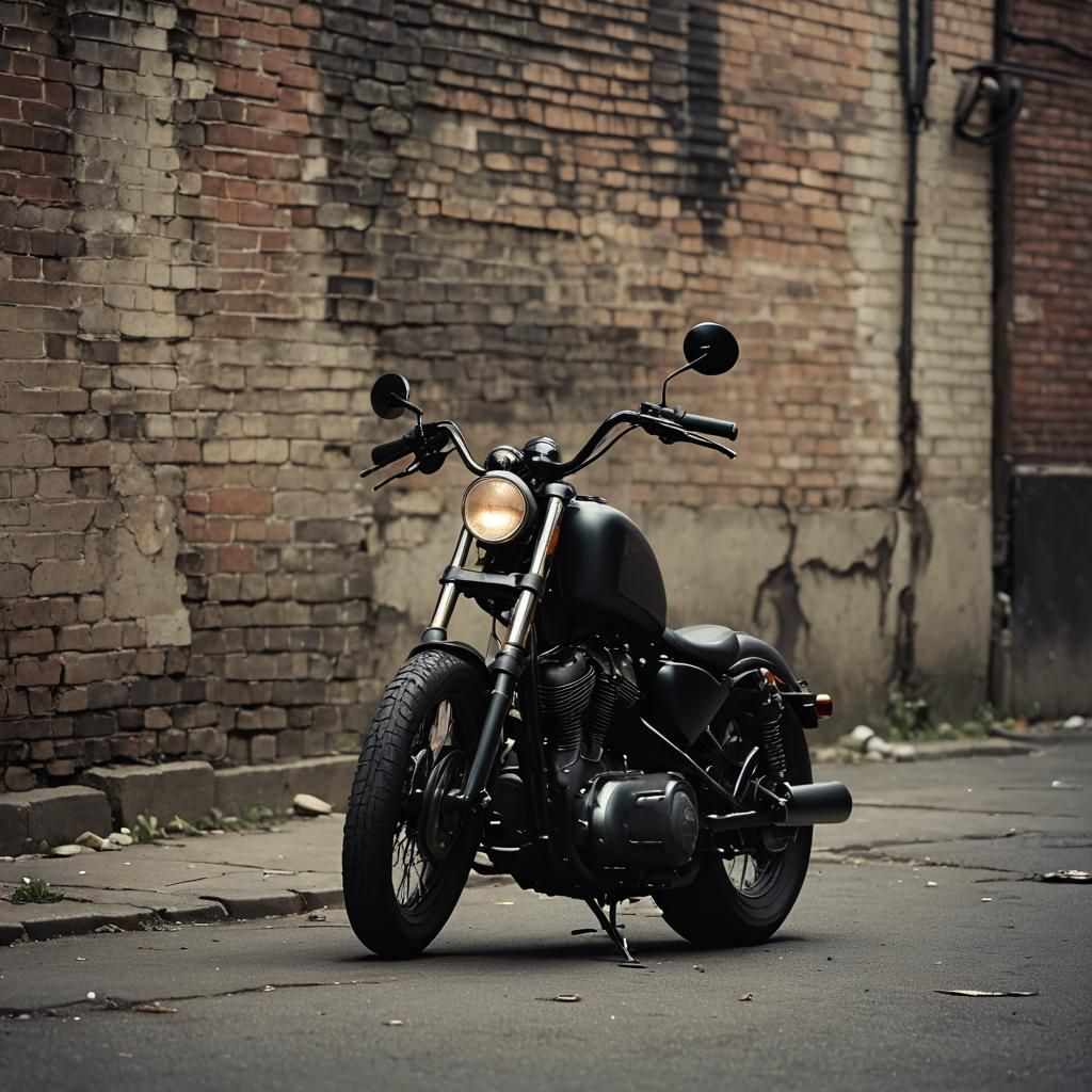 Harley Davidson Bobber in Abandoned Alleyway, Film Noir