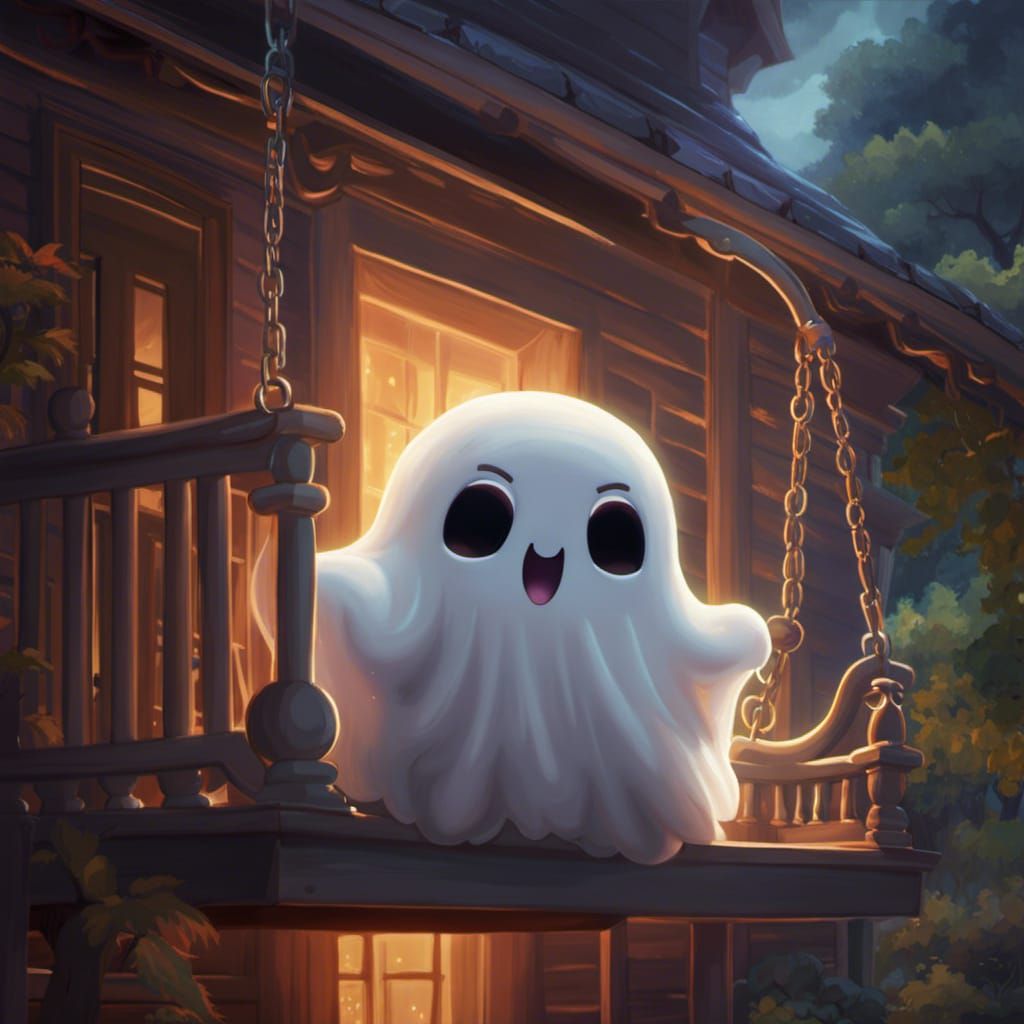 Adorable Cartoon Ghost on a Swing