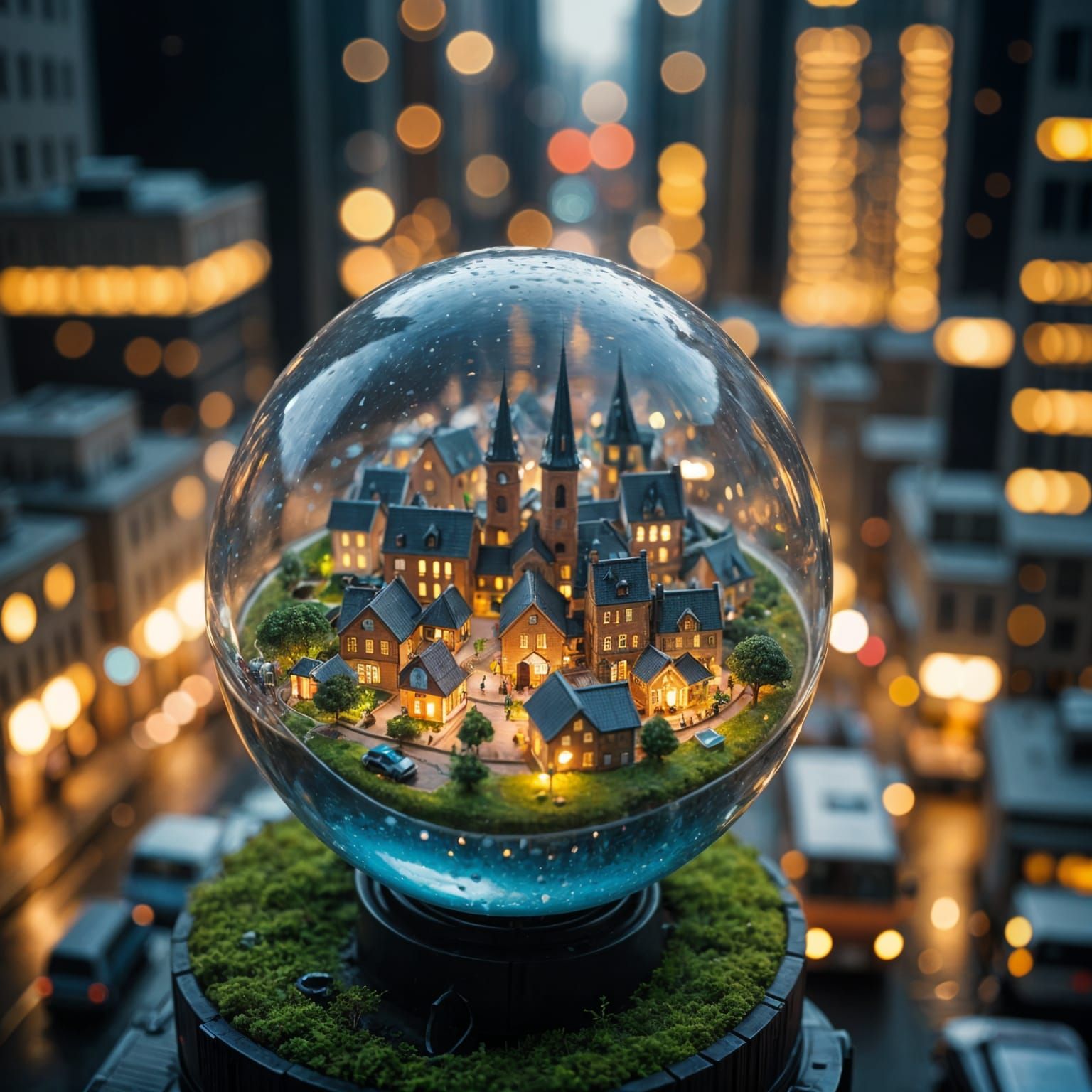 Miniature City Inside Dewdrop: Hyperrealistic Macro Photogra...