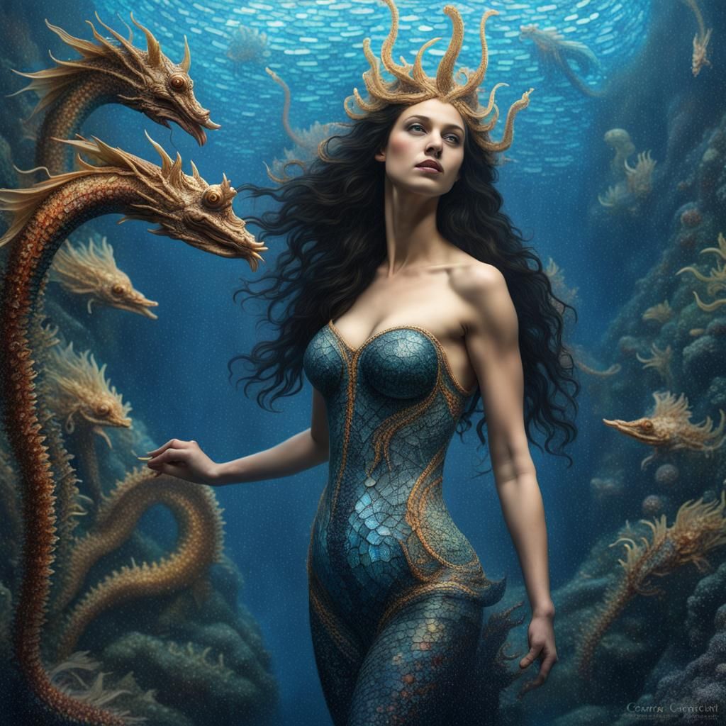 Gothic Goddess Amphitrite in Mosaic Underwater Realm