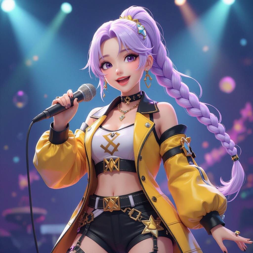 Kpop Demon Hunter Rumi on Stage in 3D Anime Style