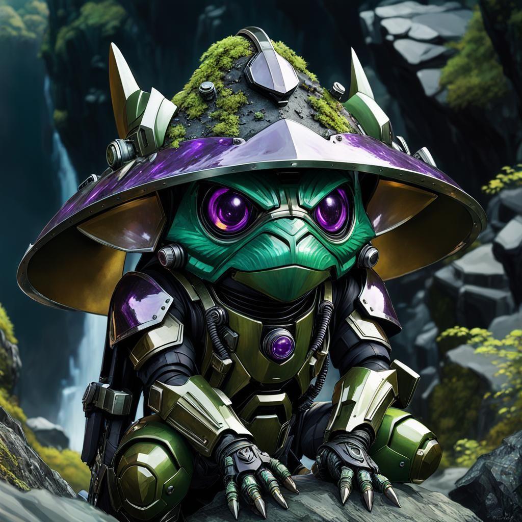 Goblin Warlock in Futuristic Exosuit: Digital Art