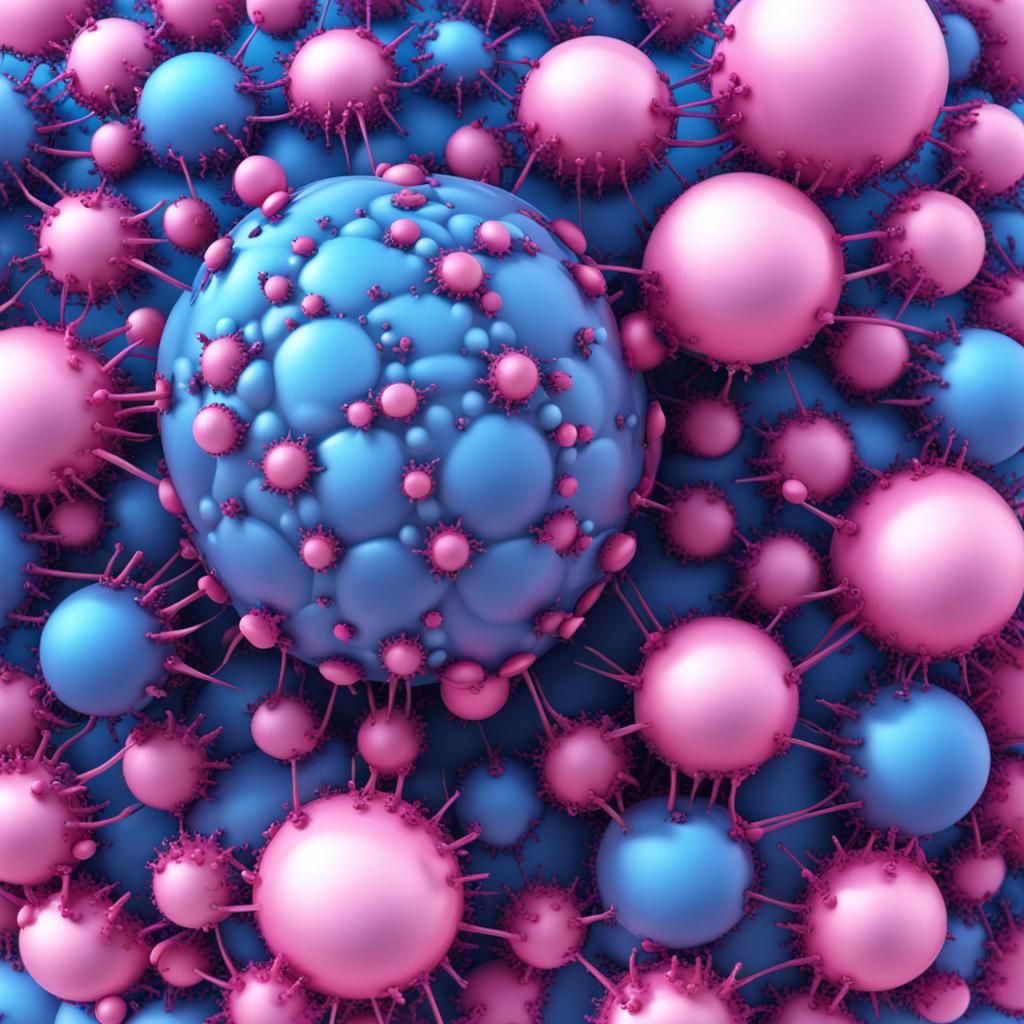 Blue and Pink Spherical Virus Illustration