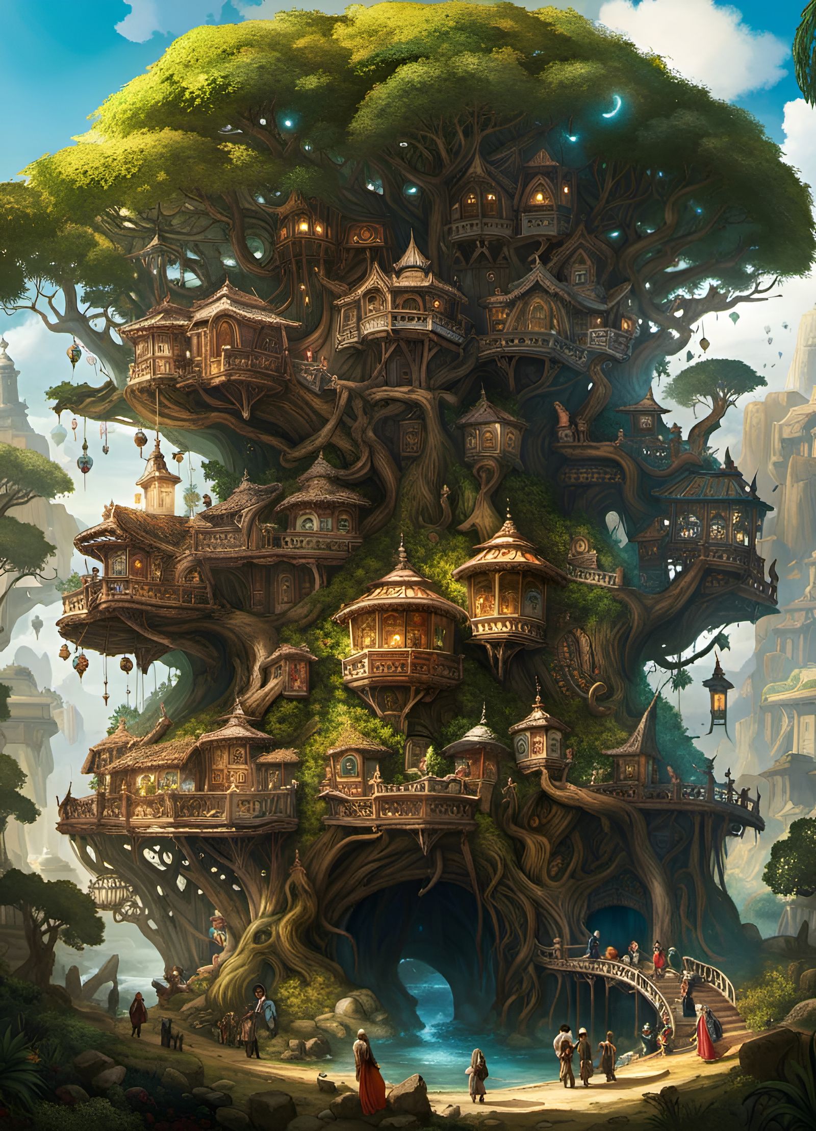 Faerie Village Inside Giant Banyan Tree