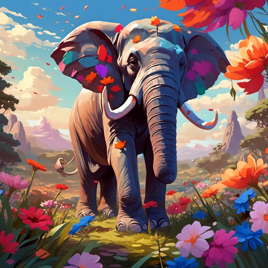 Paint by Number Elephant with Flowers
