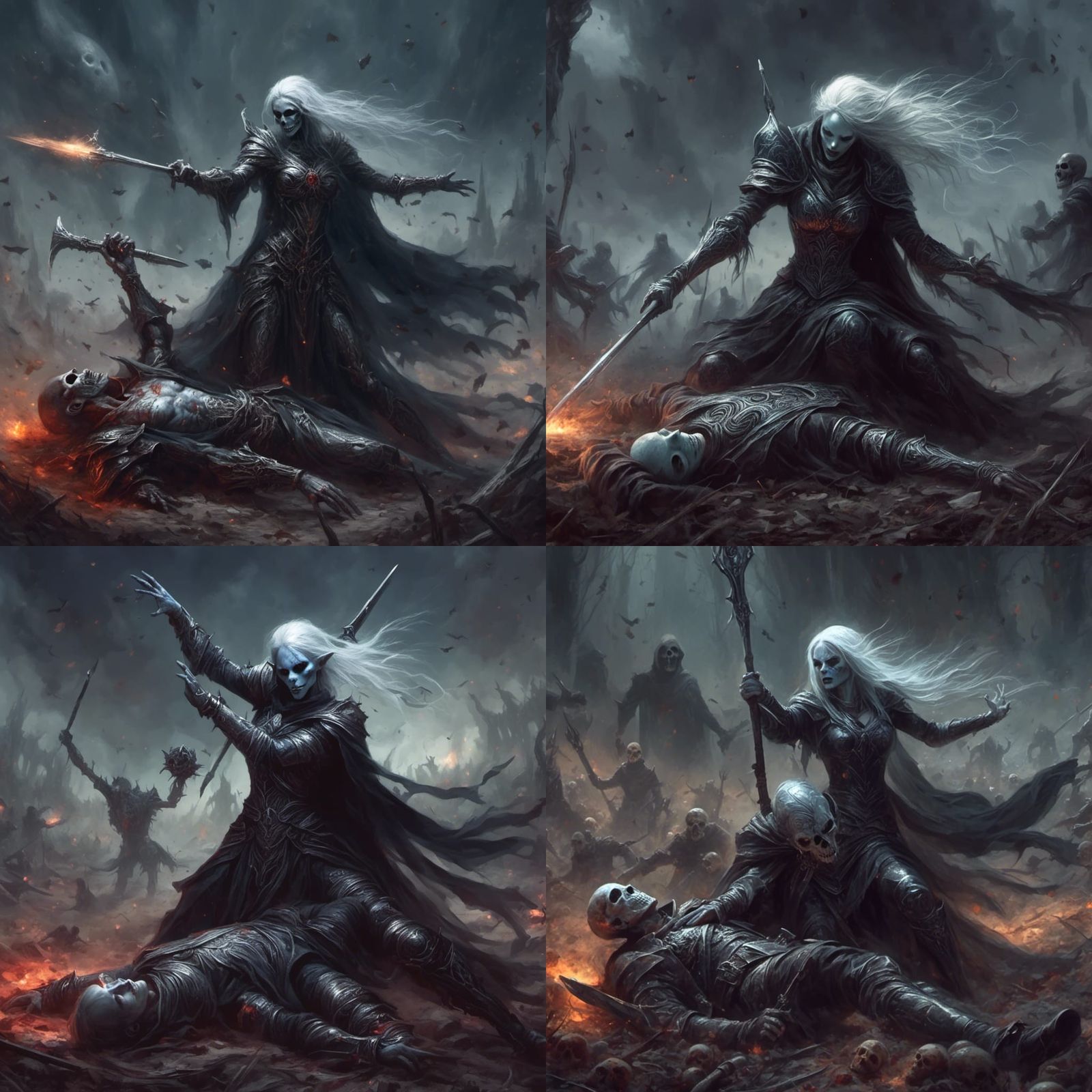 Drow Necromancer Raises Dead Soldier on Battlefield