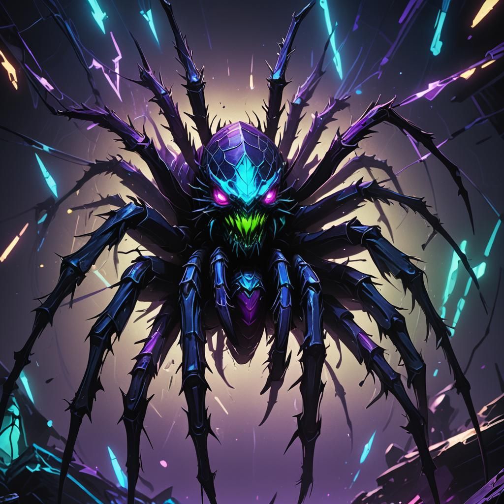 Neon Doomsday Spider: Dark Fantasy Concept Art