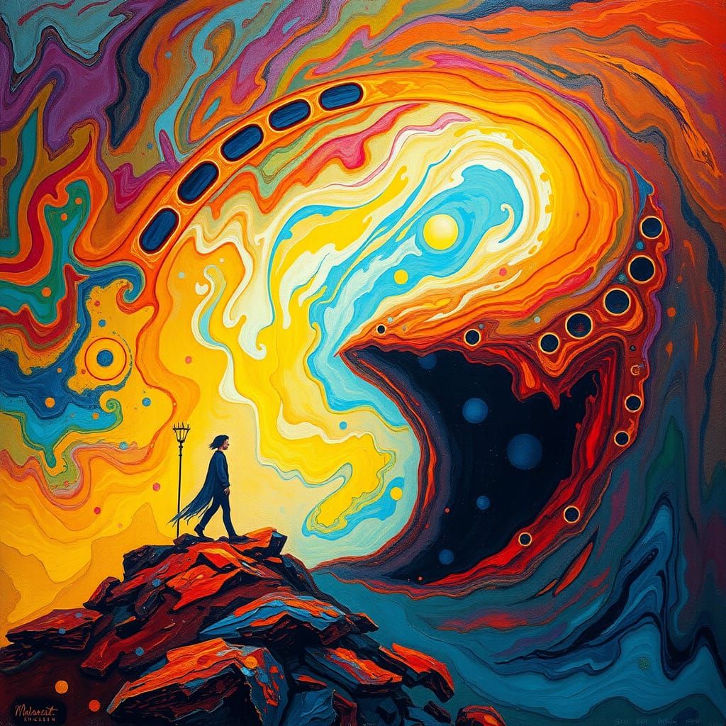 Surrealist Landscape with Lone Figure in Vibrant, Ethereal S...