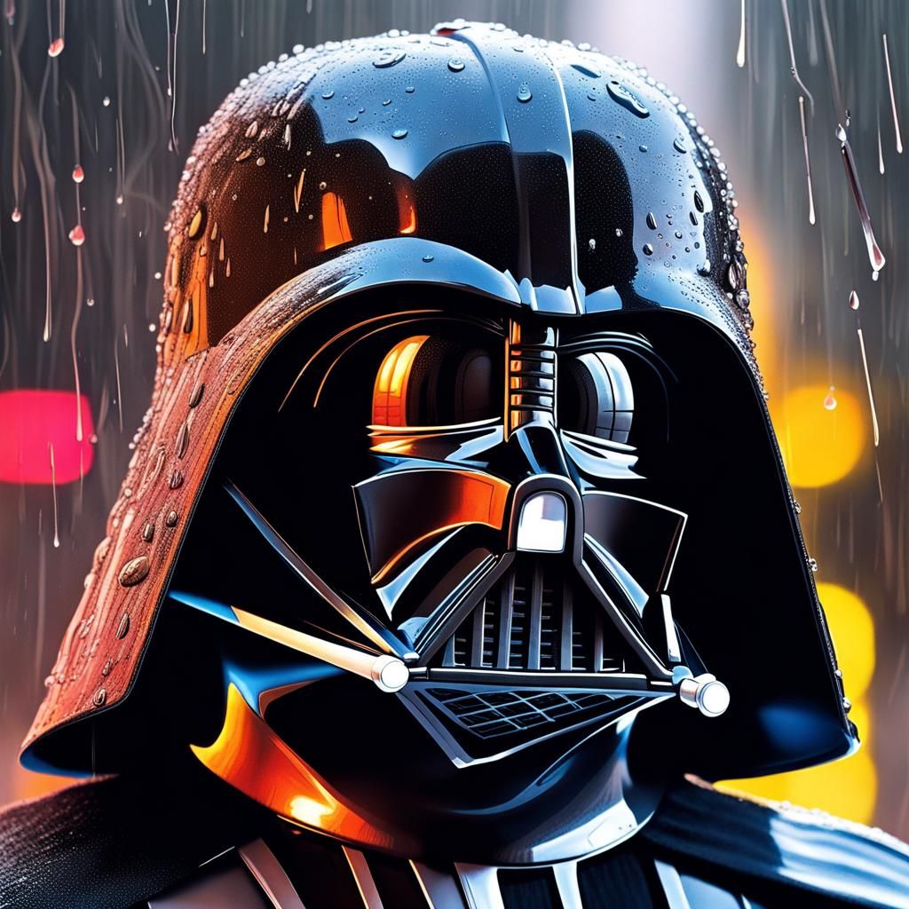 Hyperrealistic Darth Vader in the Rain