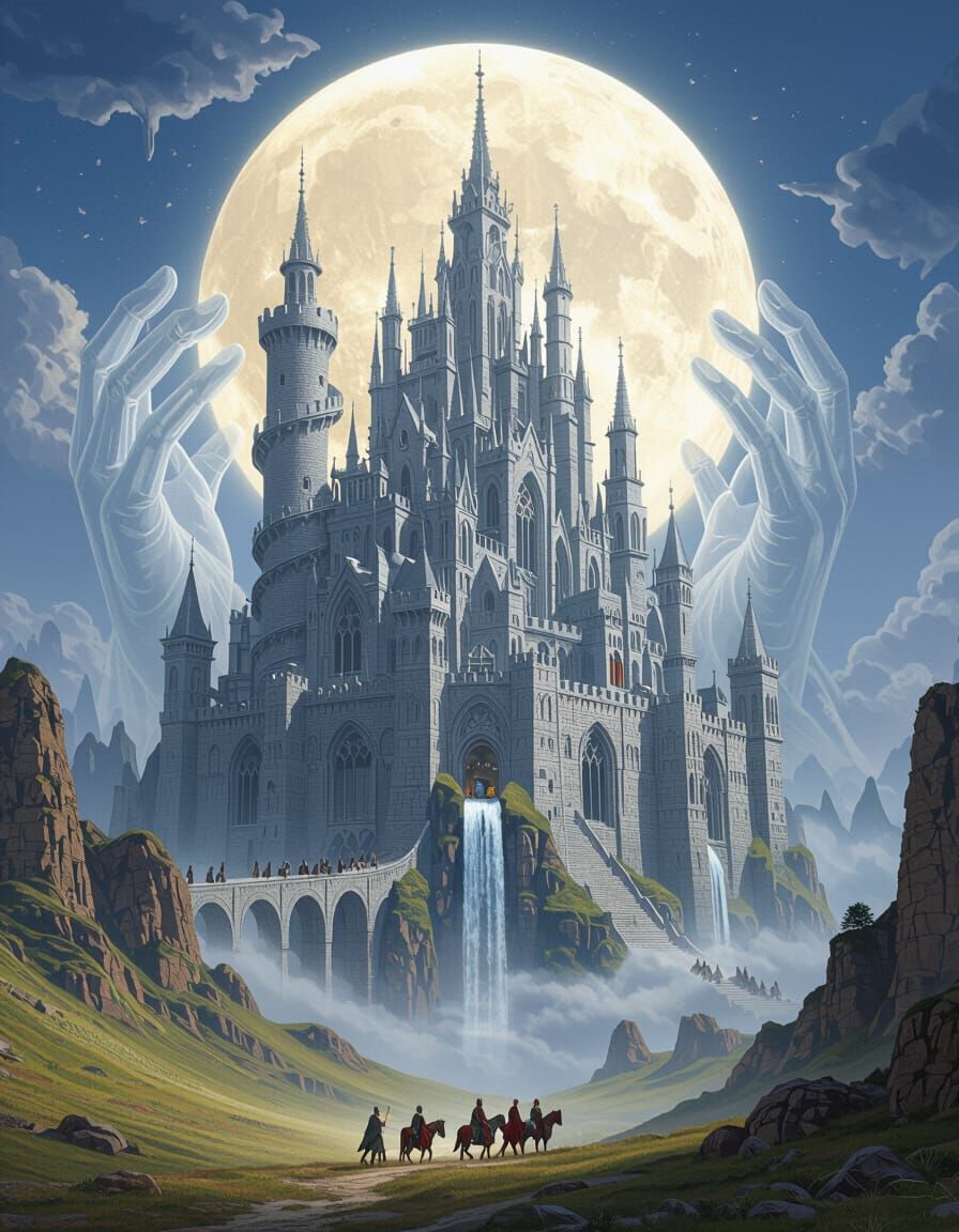 Surreal Medieval Castle Under Luminous Moon