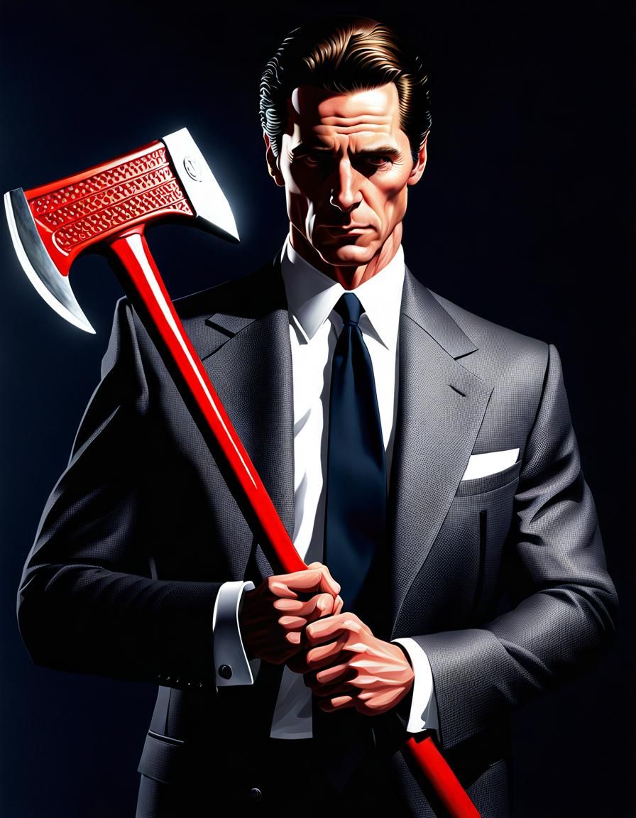 Patrick Bateman with Axe in Hyperrealistic Style