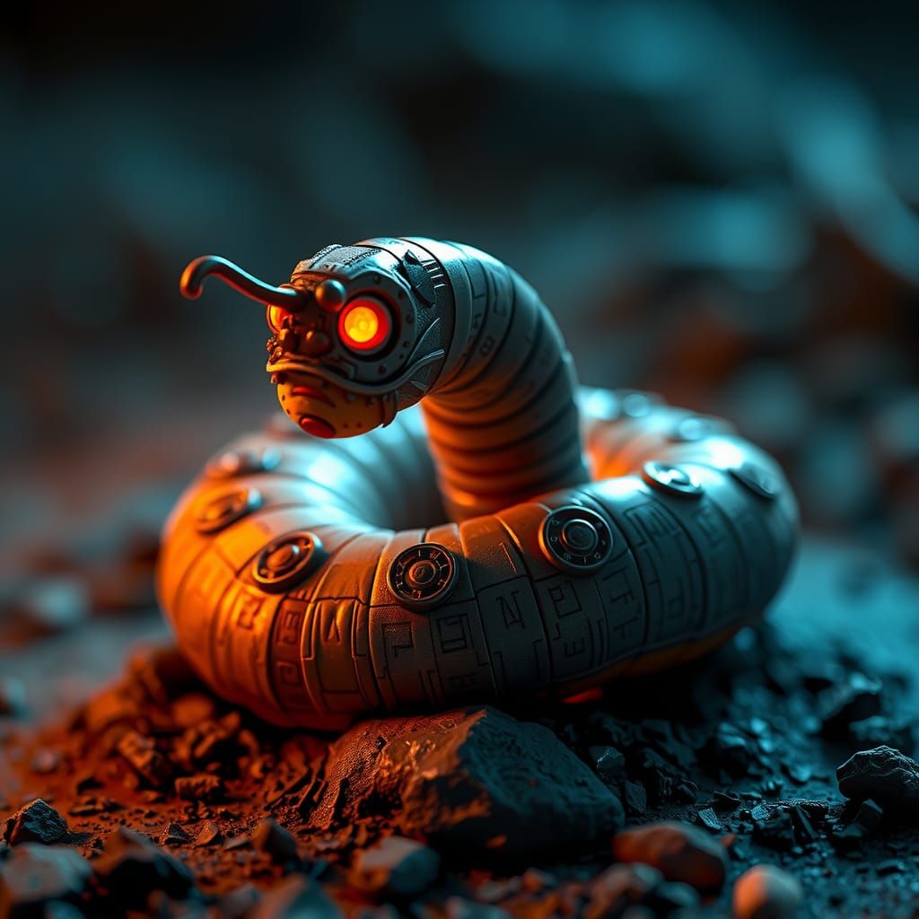 Hyperrealistic Cyborg Worm in Soft Lighting