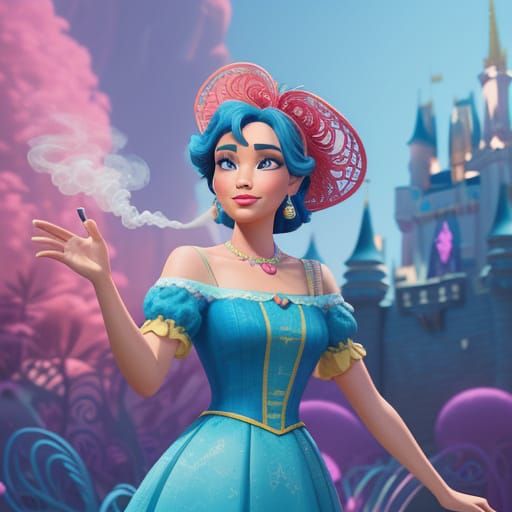 Disney Princess Smoking in Pixar Style