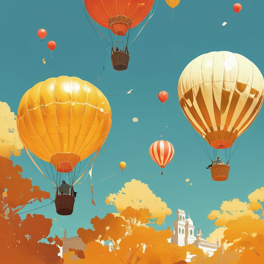 Whimsical Balloon Flight in a Cel-Shaded Style