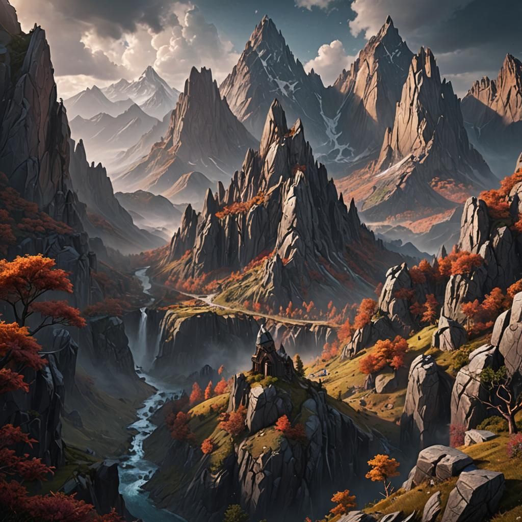 Fantastical Mountain Landscape in Detailed Matte Painting