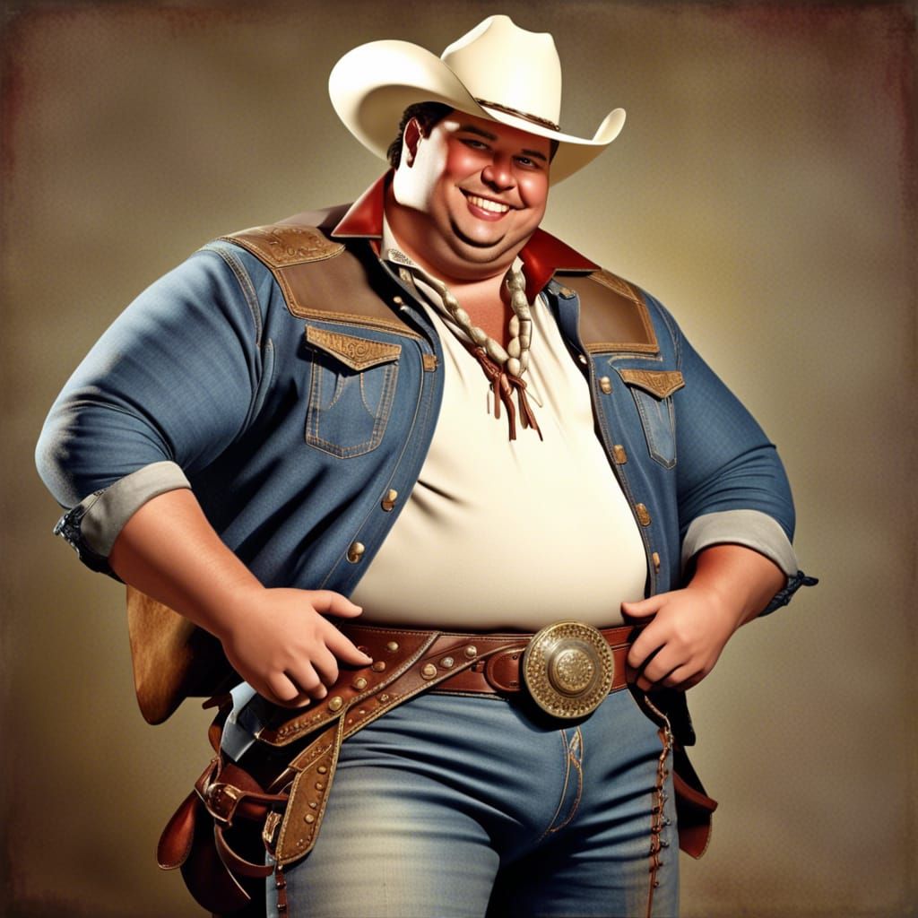 Chubby Cowboy and Cowgirl in Elaborate Western Scene